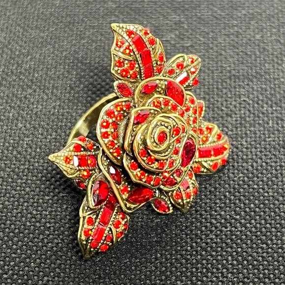 HEIDI DAUS Statement Ring RARE Red Rose Crystal ROSE ELEGANCE Estate - Picture 5 of 15